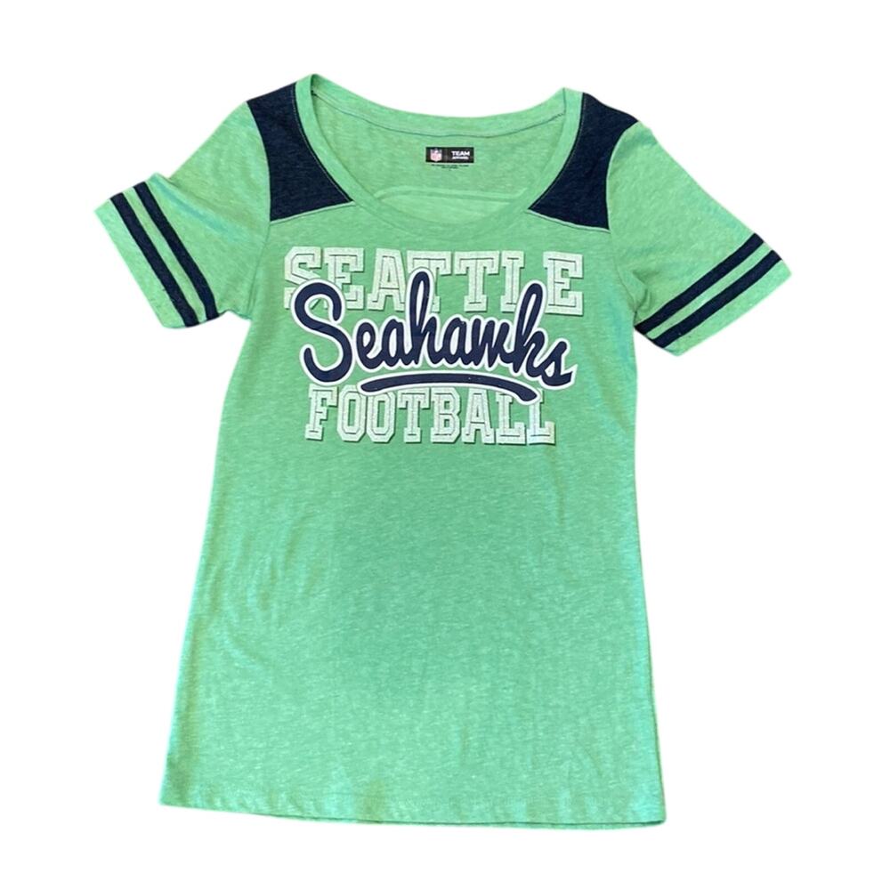 NFL TEAM Seattle Seahawks Green Glittering Logo T Shirt Small